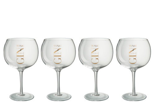 J-Line glas Hoog Gin - transparant/goud - giftbox - 4 stuks