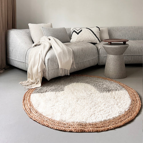 Malagoon vloerkleed Nimba - gebroken wit - Ø 120cm 100% wol, jute rand