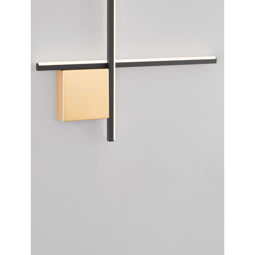 Nova Luce CROSS Geïntegreerde LED-wandlamp in zandzwart met geborsteld goudkleurige Triac-dimfunctie, 15W, 880lm, 3000K