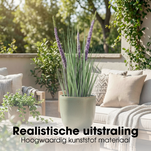 Mica Decorations Eremurus – Kunstgras in Pot – Realistische Nepplant Woondecoratie – Kunstplanten voor Binnen en Buiten – H140 x Ø45 cm – Groen, Paars