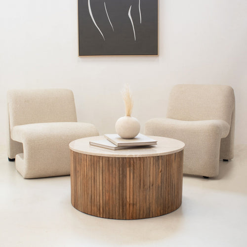 Giga Meubel Salontafel Davi - Rond - Naturel - Marmer - Ø70cm - vtwonen shop