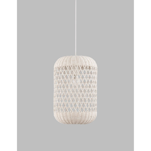 Merano Allentown Koepel Hanglamp Plafondlamp Wit Rotan Wit Stof Draad, Voet LED E27