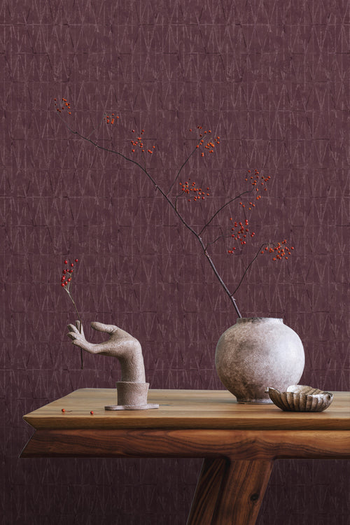 ESTAhome behang grafische lijnen aubergine paars - 50 x 900 cm - 131414 - vtwonen shop