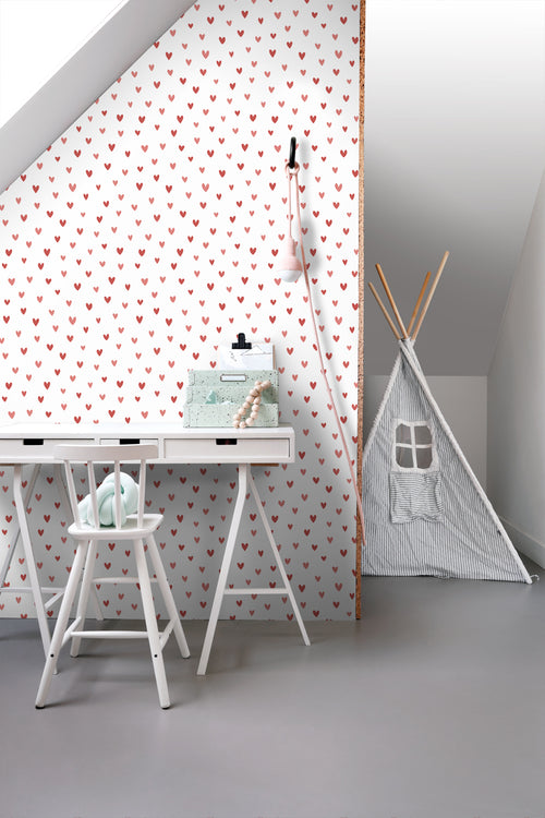 ESTAhome behang hartjes wit en roze - 50 x 900 cm - 131634