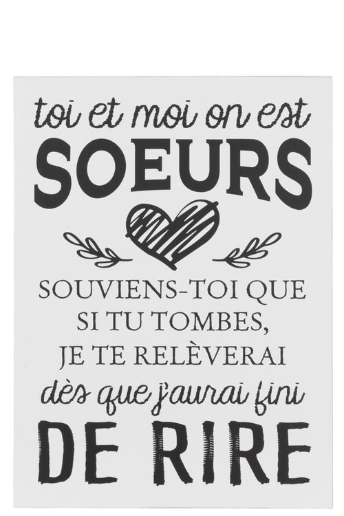 J-Line plakkaat Tekst Frans Soeurs - metaal - wit/zwart - vtwonen shop
