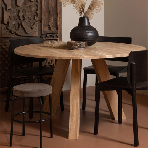 WOOOD eettafel Rhonda - Rond - Eiken - Naturel - Ø129 cm - vtwonen shop
