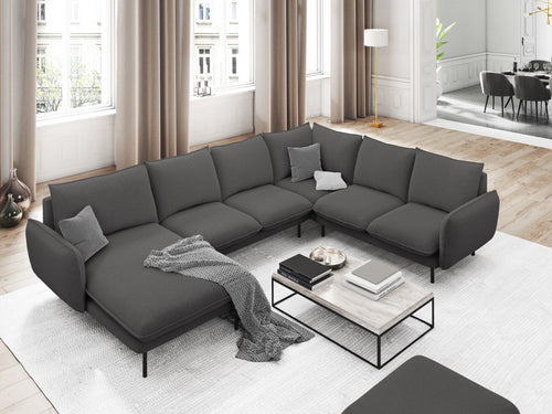 Cosmopolitan Design Panoramische hoekbank rechts Vienna 7-zits, structurele stof, donkergrijs - 235x330x95cm