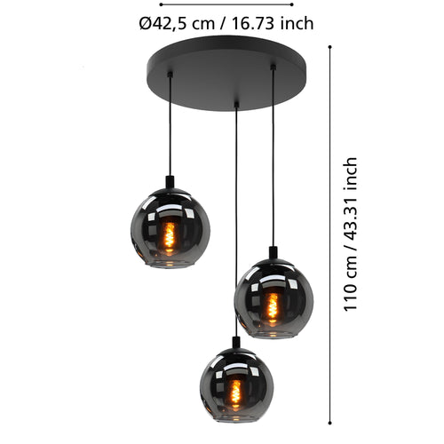 EGLO hanglamp Ariscani - ø 42,5 cm - rookglas - 3 lichts - zwart - vtwonen shop