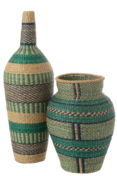 J-Line vaas Ninon Strepen - zeegras - naturel/azuur/donkerblauw - 90 cm hoog