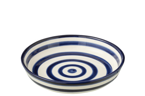 J-Line schaal Granada Stripes Low - keramiek - wit/blauw - large - Ø 25 cm - vtwonen shop