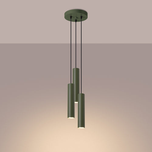 Sollux Lighting Hanglamp LAGOS 3P olijfgroen - 19,5x19,5x108cm