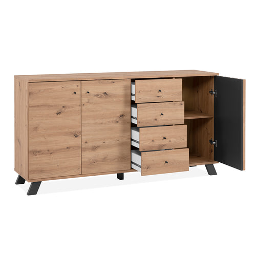 CALICOSY - Buffet 3 deuren en 4 laden LUBLIN - Eikenhouten - 40x160x85 cm