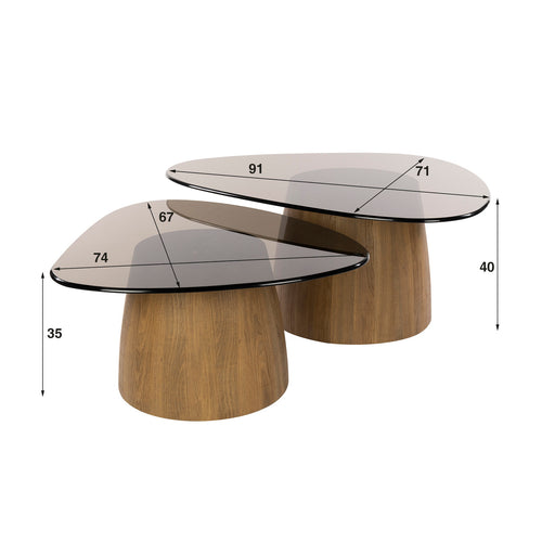 Giga Meubel Salontafel Tinto - Driehoekig Brons Glas - Set van 2 - vtwonen shop