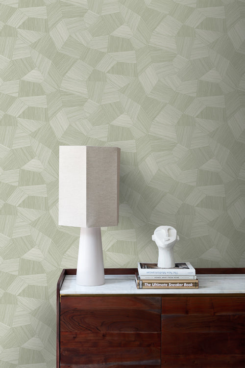 Origin Wallcoverings behang grafisch 3D motief licht vergrijsd groen - 0.53 x 10.05 m - 347984 - vtwonen shop