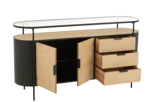 J-Line kast Ovy - ijzer - naturel/zwart