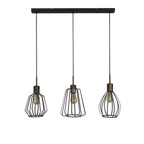 Searchlight Melbourne Hanglamp met 3 lampen, zwart, antiek messing