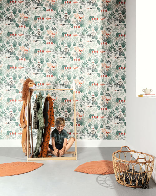 Masureel behang jungle dieren groen - 53 cm x 10.05 m - 631847