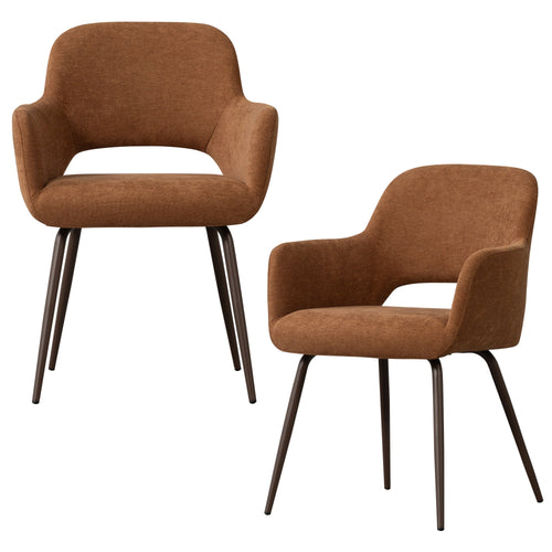 WOOOD eetkamerstoelen Jenny - Geweven Stof - Bruin - Set van 2 - vtwonen shop