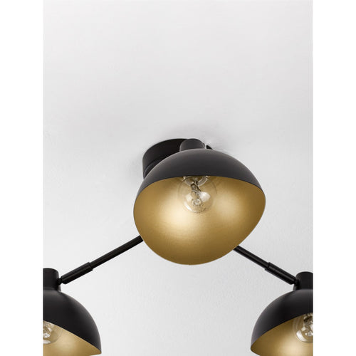 Nova Luce GETI Lange plafondlamp met meerdere armen, halfverzonken, matzwart, goudkleurig, E14 fitting, 3x5W