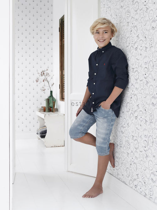 ESTAhome behang Australische stempels donkerblauw en wit - 53 cm x 10.05 m - 138980