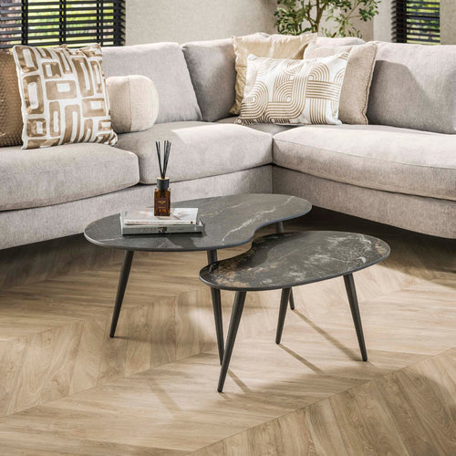 Giga Meubel Salontafel Fossil - Zwart Keramiek - Set van 2 - 91x55x35cm - vtwonen shop
