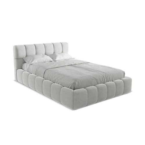 LaMiaSofa Bed met opbergruimte Roma - velours - zilver - 160x228x82