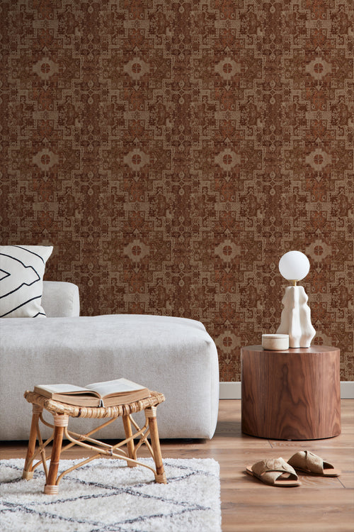 ESTAhome behang oosters kelim tapijt oranje bruin - 50 x 900 cm - 131361 - vtwonen shop