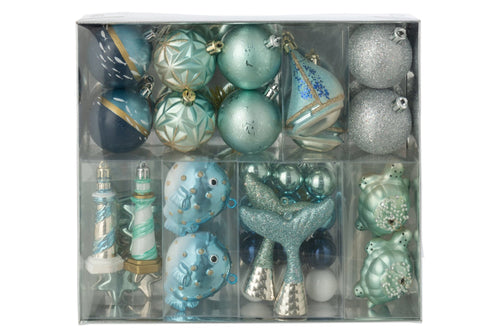 J-Line Doos kerstballen - polystyreen - zilver/blauw