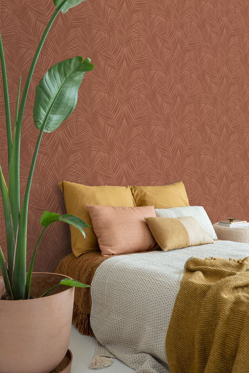 ESTAhome behang palmbladeren terracotta - 53 cm x 10.05 m - 139370