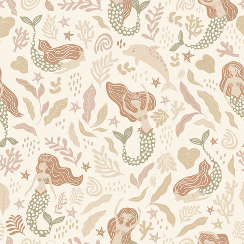 ESTAhome behang zeemeerminnen vergrijsd groen, beige en terracotta - 50 x 900 cm - 131498 - vtwonen shop