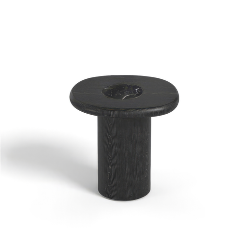 Premium Interiors - Bijzettafel MARSULA - multiplex en marmer zwart marmer en zwarte voet 48.5cm