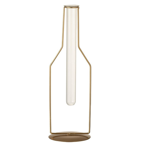 J-Line vaas 1 Tube Fles - metaal/glas - goud - large - 2 stuks - 33 cm hoog - vtwonen shop