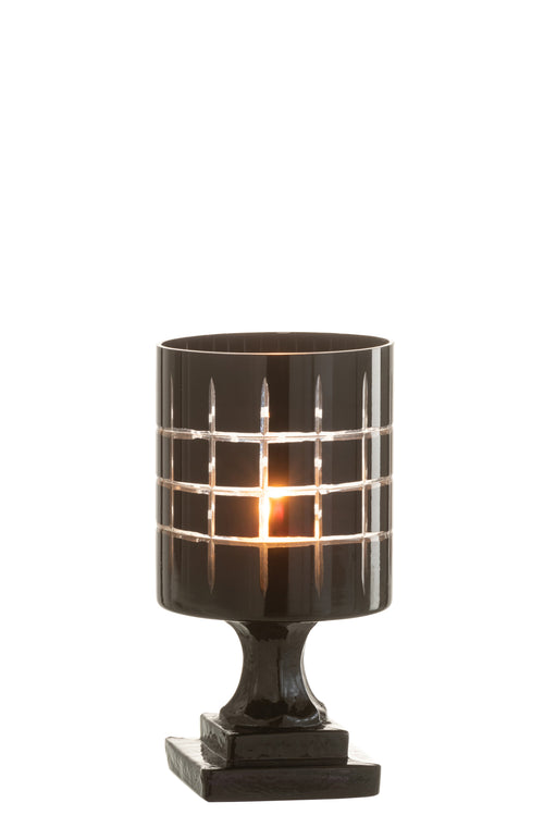 J-Line theelichthouder op voet Geruit -  glas - zwart