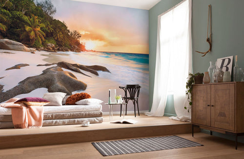 Sanders & Sanders fotobehang strand groen, zandkleurig en blauw - 400 x 250 cm - 612535