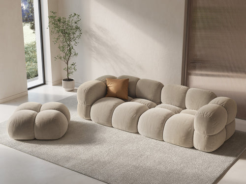 Cosmopolitan Design Bank Loretto 4-zits, flueel lichtbeige - 100x250x68cm