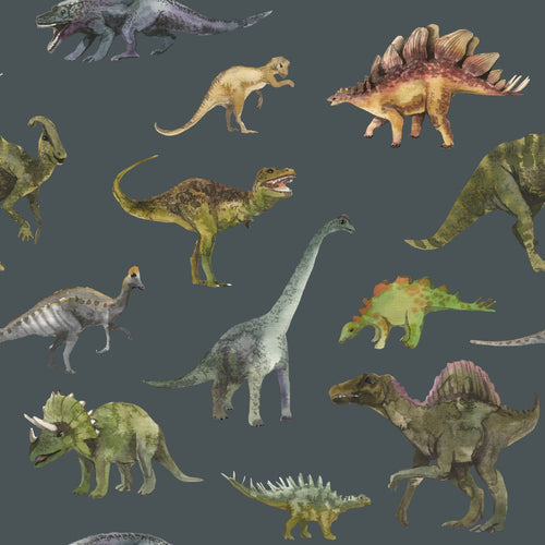Sanders & Sanders behang dinosaurussen donkerblauw en groen - 50 x 900 cm - 935370