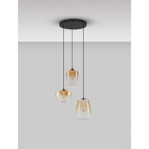 Nova Luce OBLO Hanglamp met clusterontwerp, amberkleurig, matzwart, LED 10W 650lm 3000K