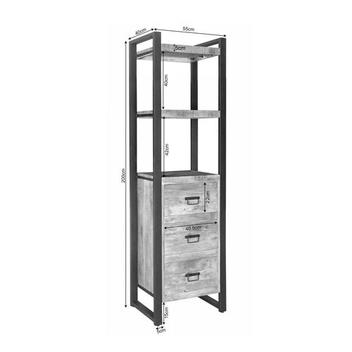 Starfurn Boekenkast Britt - Naturel Hout - 3-Lades - 55x40x200cm
