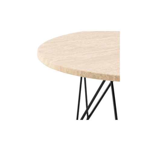 Rebellenclub Salontafel Broome - ø80 - Travertin Look Met Zwart Stalen Poten