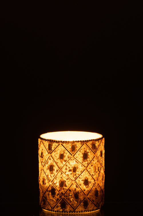 J-Line theelichthouder - glas/kralen - wit/goud - large - vtwonen shop