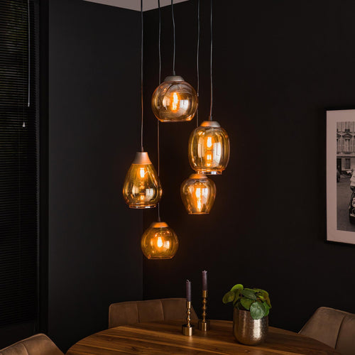 Giga Meubel Hanglamp Getrapt Mix - Amber Glas - 5-Lichts - 150x43x43cm
