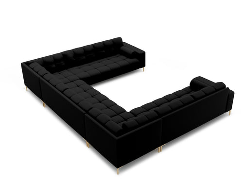 Cosmopolitan Design Panoramische bank Bali 9-zits, structurele stof, zwart - 256x327x75cm