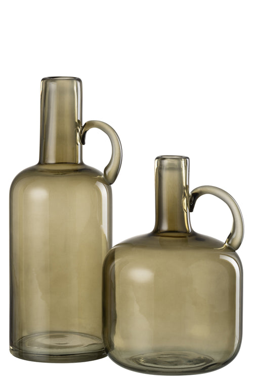 J-Line vaas Cilinder 1 handvat - glas - groen - 32 cm hoog