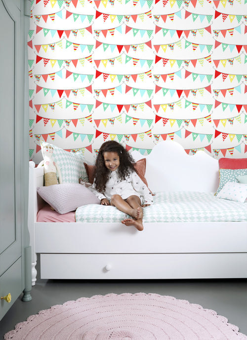 ESTAhome behang vlaggetjes multicolor - 53 cm x 10.05 m - 138717