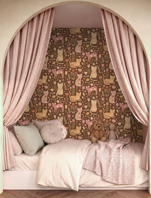 ESTAhome behang katjes bruin en roze - 50 x 900 cm - 132181