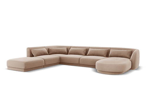 Cosmopolitan Design Panoramische hoekbank links Tulum 6-zits, flueel, beige - 255x330x70cm