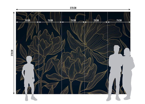 Sanders & Sanders fotobehang bloemen blauw en goud - 375 x 270 cm - 601460
