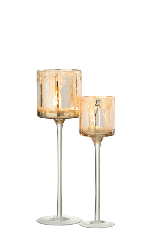 J-Line theelichthouder op voet Bomen - glas - goud - large - vtwonen shop