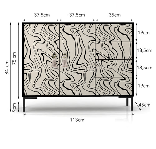 Laag dressoir met 2 deuren en 4 laden van MDF met Marmerhout textuur patroon - vtwonen shop