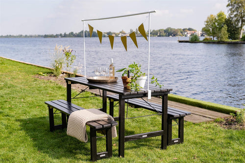 MaximaVida inklapbare picknickset Riga 200 cm blackwash - FSC vurenhout